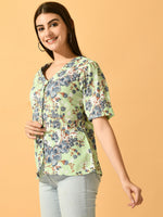 Thumbnail for Myshka Women's Lime Green Printed Party Top - Distacart