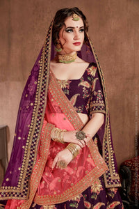 Thumbnail for Aastha Fashion Women's Alluring Purple Colored Bridal Wear Designer Embroidered Lehenga choli - Distacart