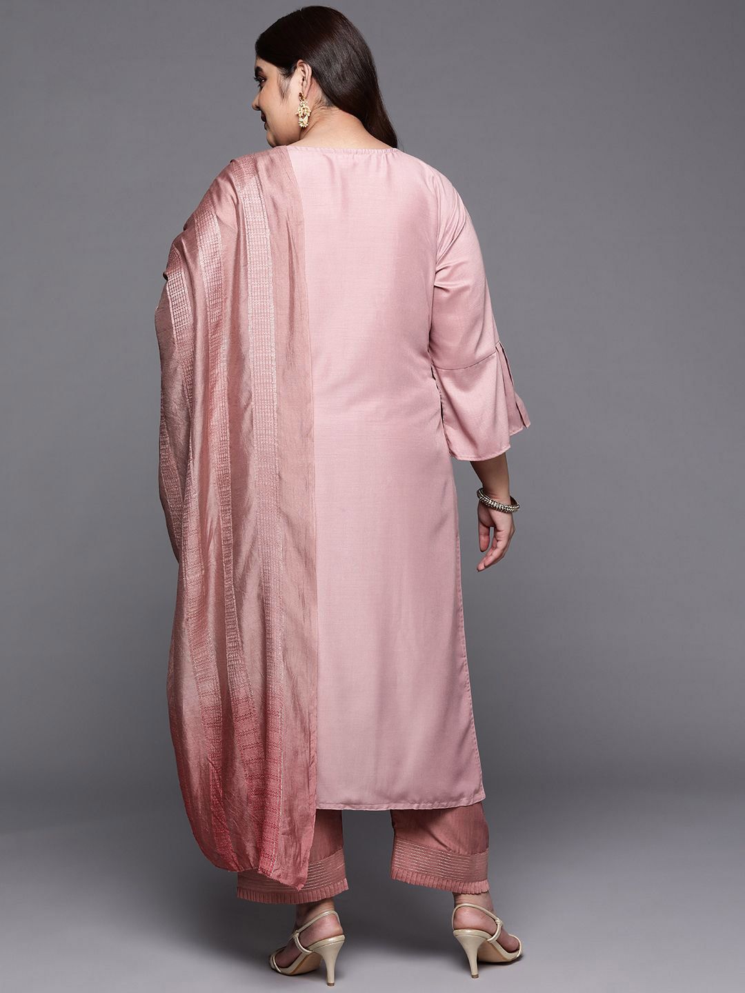 Sztori Plus Size Geometric Yoke Design Straight Kurta & Trousers With Dupatta - Distacart