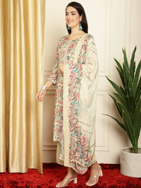 Thumbnail for Aastha Fashion Women's Multicolor Muslin Digital Printed with Embroidered Lace work Kurta with Trouser & Dupatta - Distacart