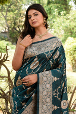 Thumbnail for Joban Fashion Green Banarasi Soft Pure Handloom Banarasi Silk Saree