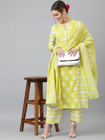 Thumbnail for Khushal K Ethnic Motifs Printed Mirror Work Kurta with Palazzos & Dupatta - Distacart