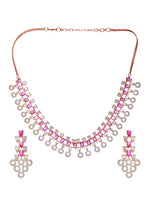 Thumbnail for Saraf RS Jewellery Rose Gold-Plated Red AD-Studded Jewellery Set - Distacart