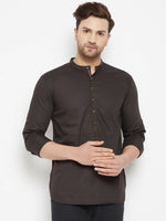 Thumbnail for Even Apparels Brown Pure Cotton Long Men's Kurta With Band Collar - Distacart