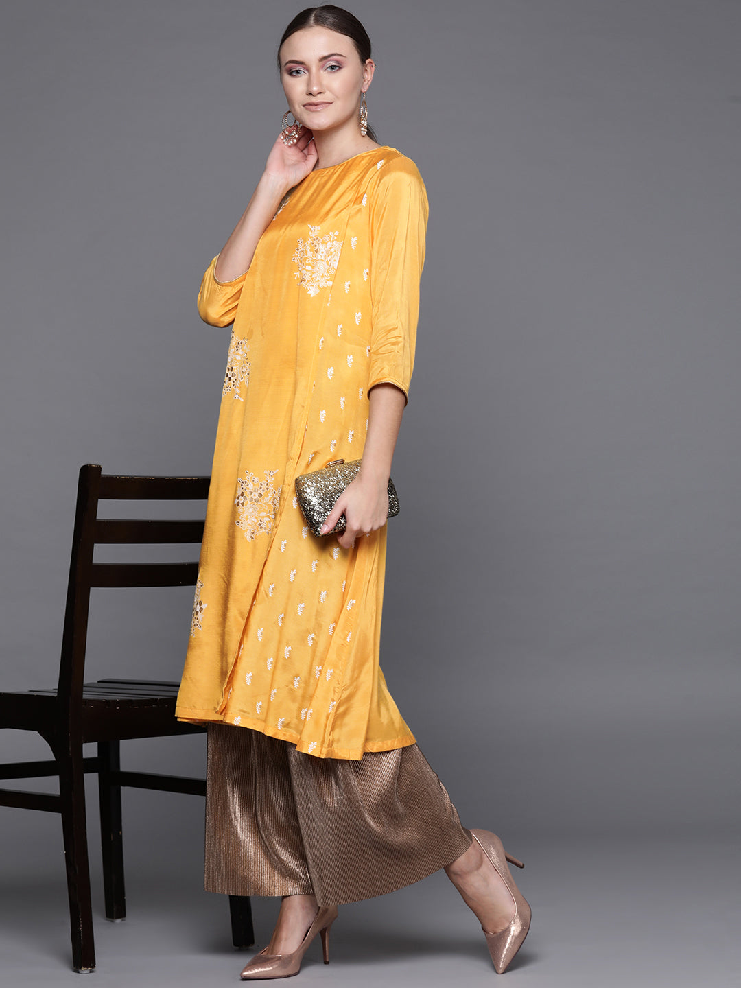 Biba Women Yellow & White Block Print Layered A-Line Kurta - Distacart