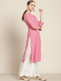 Thumbnail for Sangria Women Pink & White Striped Sequin Detail Kurta - Distacart