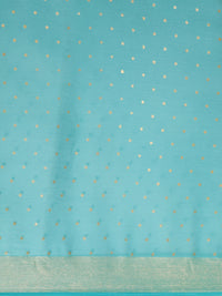Thumbnail for Mitera Blue & Gold-Toned Floral Zari Pure Chiffon Saree - Distacart