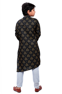 Thumbnail for DEIANA'S Casual Designer Kurta Pyjama Set For Boys And kids (Black With Golden) - Distacart