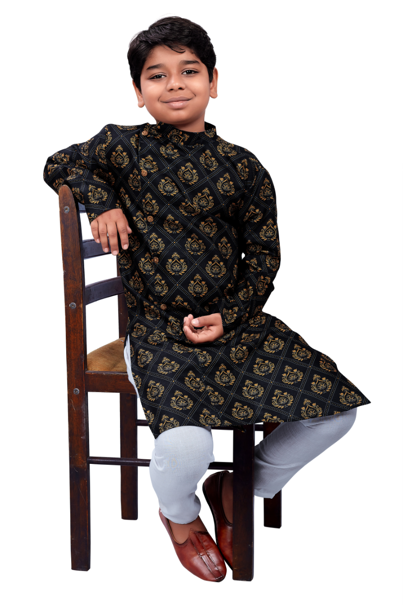 DEIANA'S Casual Designer Kurta Pyjama Set For Boys And kids (Black With Golden) - Distacart