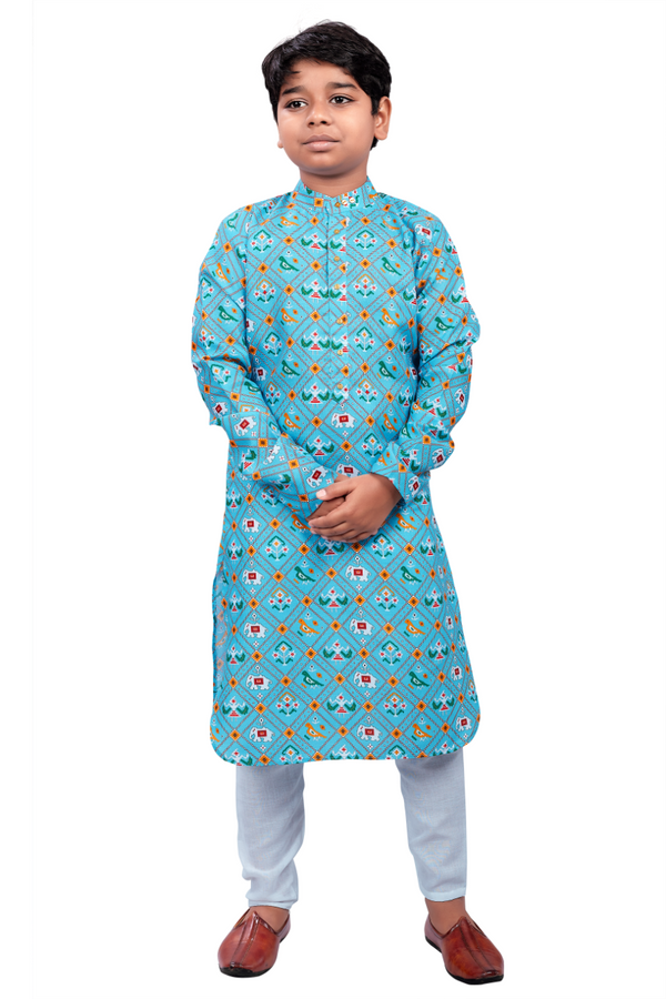 DEIANA'S Casual Designer Kurta Pyjama Set For Boys And kids (Sky Blue Blue With Multicolor) - Distacart