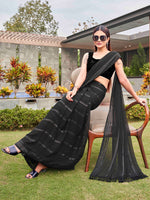 Thumbnail for Tikhi Imli Black Striped Sequinned Saree - Distacart