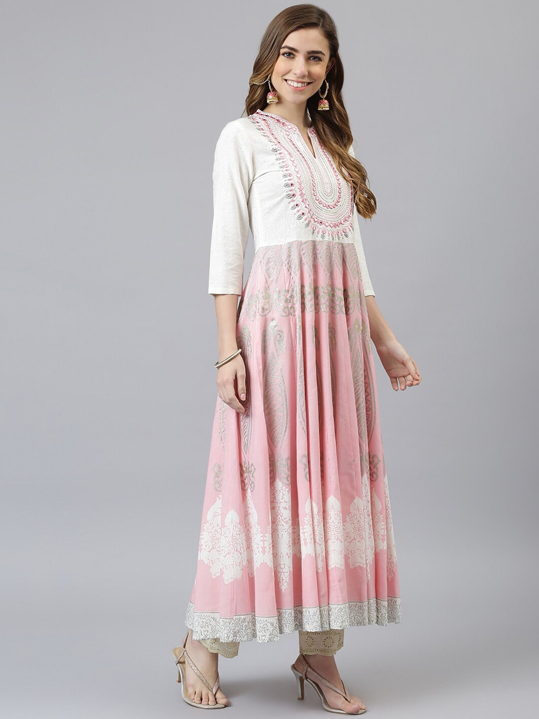 Khushal K Women Pink Ethnic Motifs Embroidered Thread Work Anarkali Kurta - Distacart