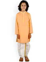 Thumbnail for Sethukrishna Boys Orange Embroidered Pure Cotton Kurta with Churidar - Distacart