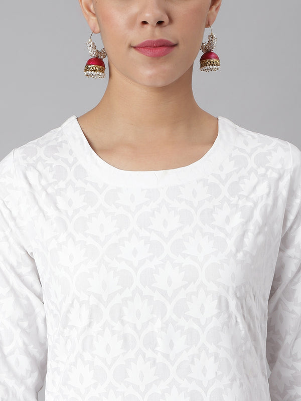 Khushal K Women White & Red Printed Kurta with Palazzos & Dupatta - Distacart