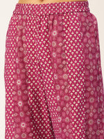 Thumbnail for HERE&NOW Women Pink And Black Ethnic Printed Pure Cotton Kurti With Palazzo And Dupatta - Distacart