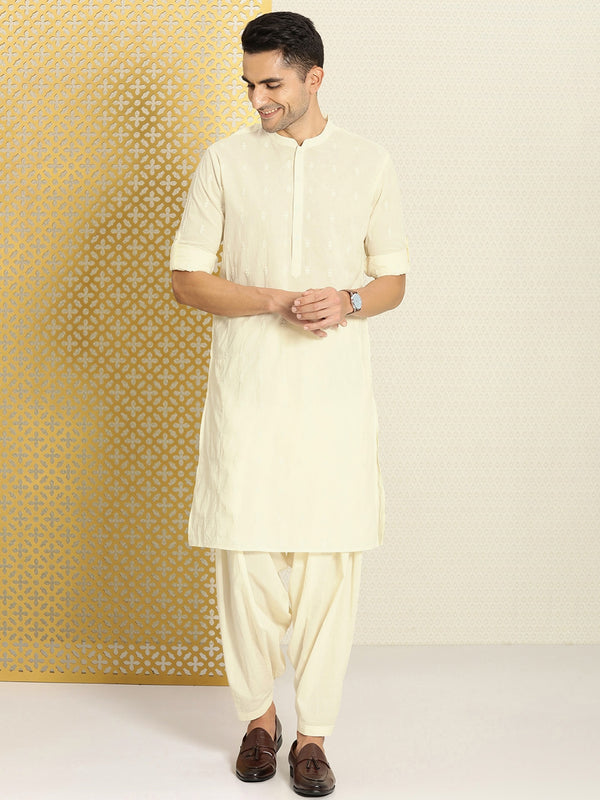 House of Pataudi Men Jashn Embroidered Regular Thread Work Pure Cotton Kurta with Patiala - Distacart