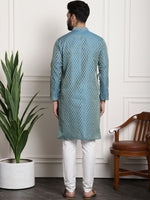 Thumbnail for Sojanya Men Blue & Off-White Woven Design Kurta with Churidar - Distacart