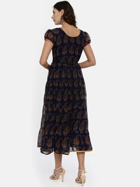 Thumbnail for Souchii Navy Blue Printed Fit and Flare Dress - Distacart