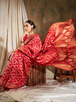 Thumbnail for Sangria Red Floral Woven Design Zari Kanjeevaram Saree - Distacart