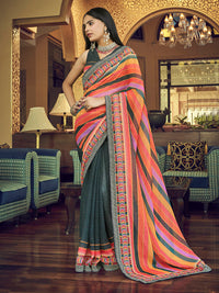 Thumbnail for Myra Multicolour Gorgette Designer Saree - Distacart