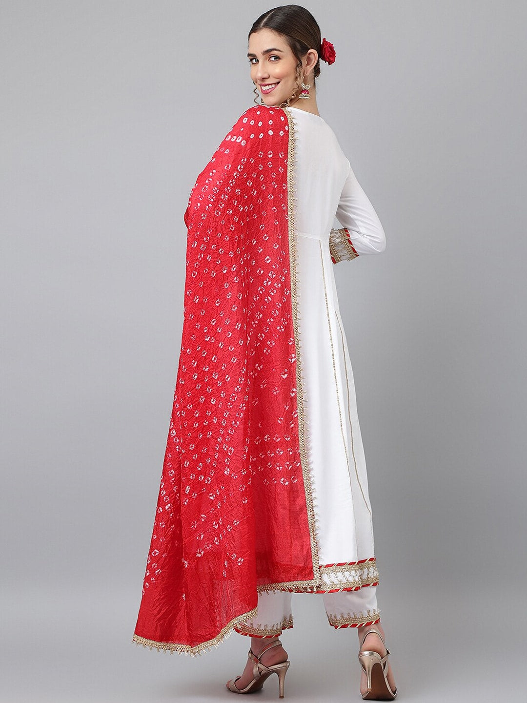 Khushal K Women White Angrakha Kurta with Palazzos & With Dupatta - Distacart