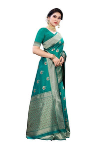 Thumbnail for Vamika Banarasi Jacquard Weaving Green Saree (Siri Green)