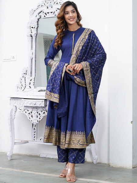 Kalini Ethnic Motifs Printed Anarkali Kurta with Trousers & Dupatta - Distacart