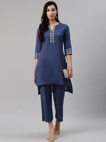 Thumbnail for Biba Women Navy Blue Solid Kurta with Palazzos - Distacart