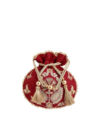 Thumbnail for Masq Red & Gold-Toned Embellished Embroidered Potli Clutch - Distacart