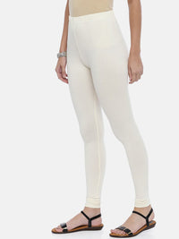 Thumbnail for Souchii Off-White Solid Slim-Fit Churidar-Length Leggings - Distacart