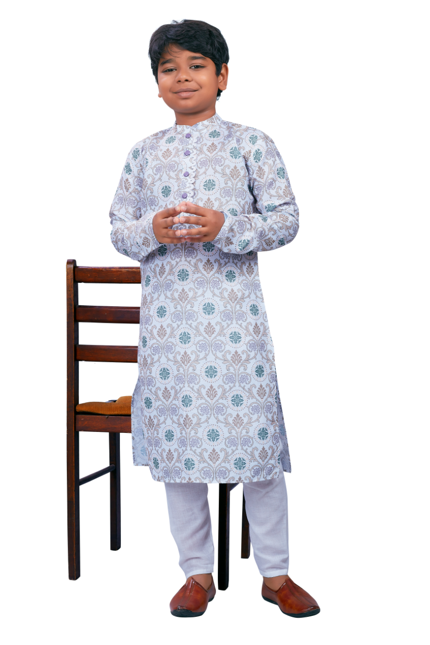 DEIANA'S Casual Designer Kurta Pyjama Set For Boys And kids (White With Multicolor) - Distacart