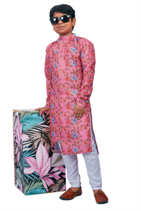 Thumbnail for DEIANA'S Casual Designer Kurta Pyjama Set For Boys And kids (Pink With Multicolor) - Distacart