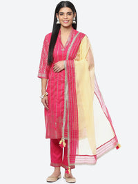 Thumbnail for Biba Women Ethnic Motifs Printed Gotta Patti Kurta with Trousers & With Dupatta - Distacart