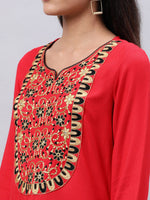 Thumbnail for Souchii Red Yoke Design Mirror Work Grandeur & Majestic Artwork Kurta - Distacart