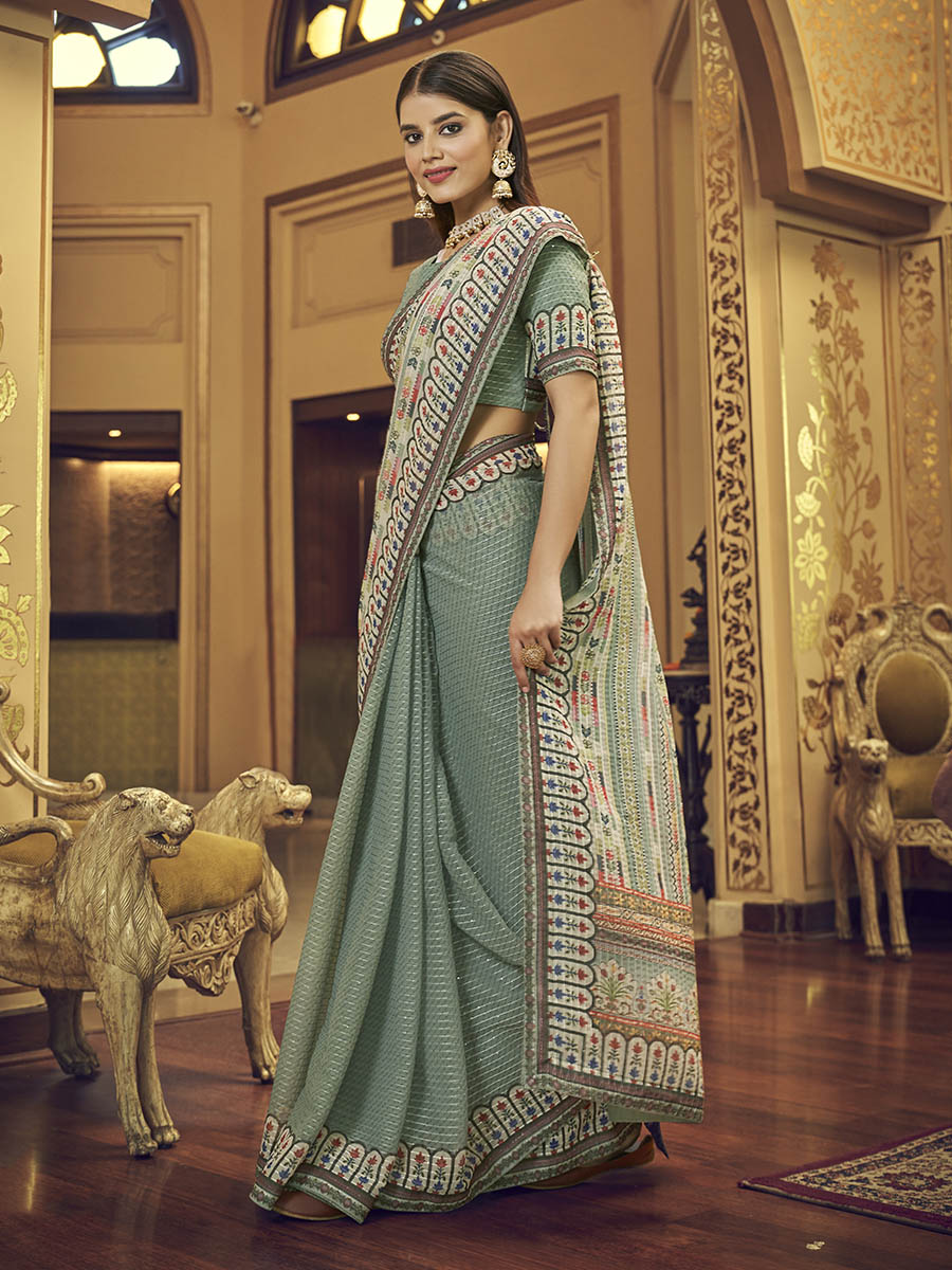 Myra Multicolour Gorgette Designer Saree - Distacart