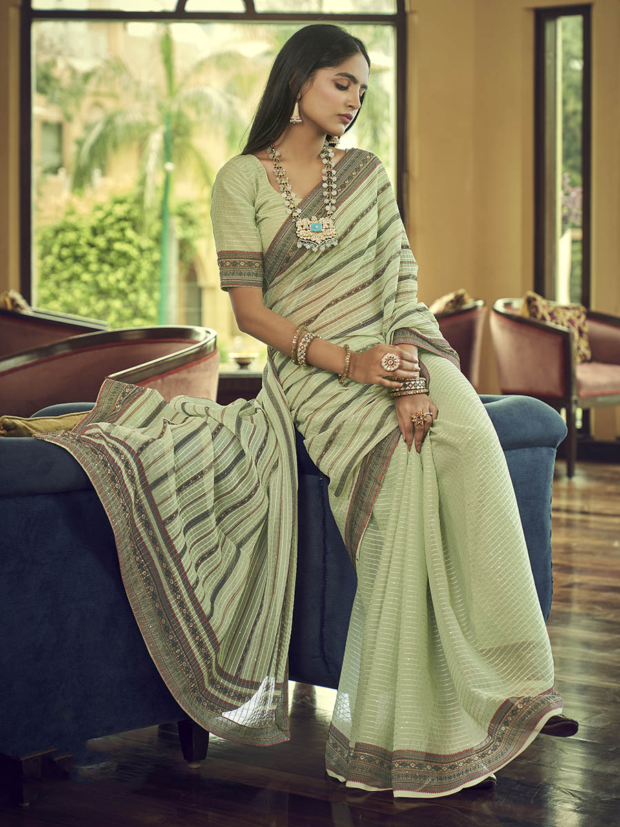 Myra Multicolour Gorgette Designer Saree - Distacart