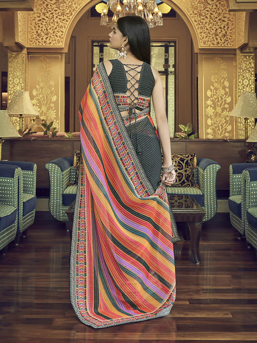 Myra Multicolour Gorgette Designer Saree - Distacart