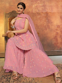 Thumbnail for Myra Pink Georgette Embroidered Designer Suit - Distacart