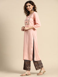Thumbnail for Sangria Women Floral Embroidered Thread Work Chanderi Silk Kurta With Palazzos & Dupatta - Distacart
