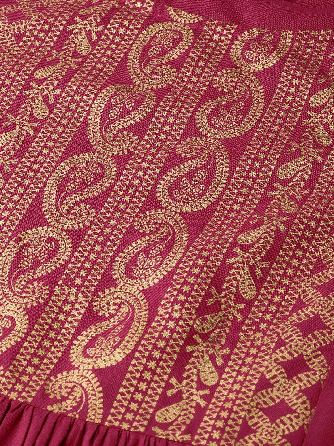 Sangria Women Magenta & Golden Printed Kurta with Palazzos & Dupatta - Distacart