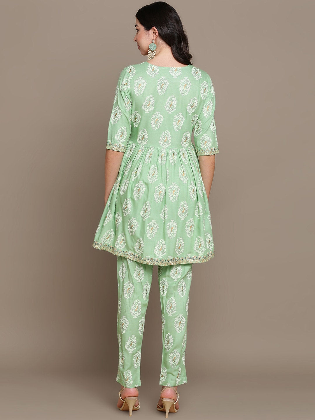 HERE&NOW Ethnic Motifs Embroidered Thread Work Sequinned High-Low Kurti with Trousers - Distacart