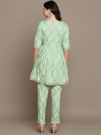 Thumbnail for HERE&NOW Ethnic Motifs Embroidered Thread Work Sequinned High-Low Kurti with Trousers - Distacart