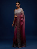 Thumbnail for Koskii Maroon & Silver-Toned Ombre Embroidered Tissue Saree - Distacart