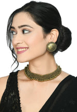 Thumbnail for Mominos Fashion Johar Kamal Oxidised Gold-Plated Brass Finish Ghungroo Design Choker Set - Distacart