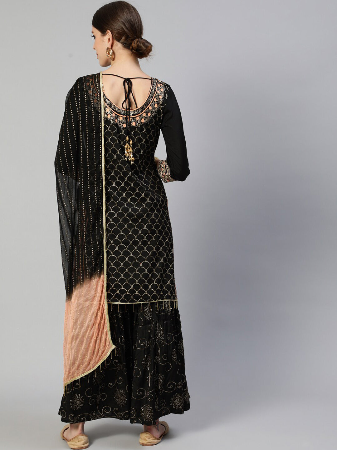 Ishin Women Black Floral Embroidered Regular Kurta with Sharara & With Dupatta - Distacart