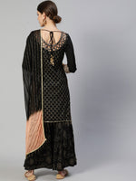 Thumbnail for Ishin Women Black Floral Embroidered Regular Kurta with Sharara & With Dupatta - Distacart