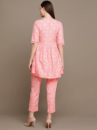 Thumbnail for HERE&NOW Floral Printed Embroidered Sequinned High-Low Kurti with Trouserss - Distacart