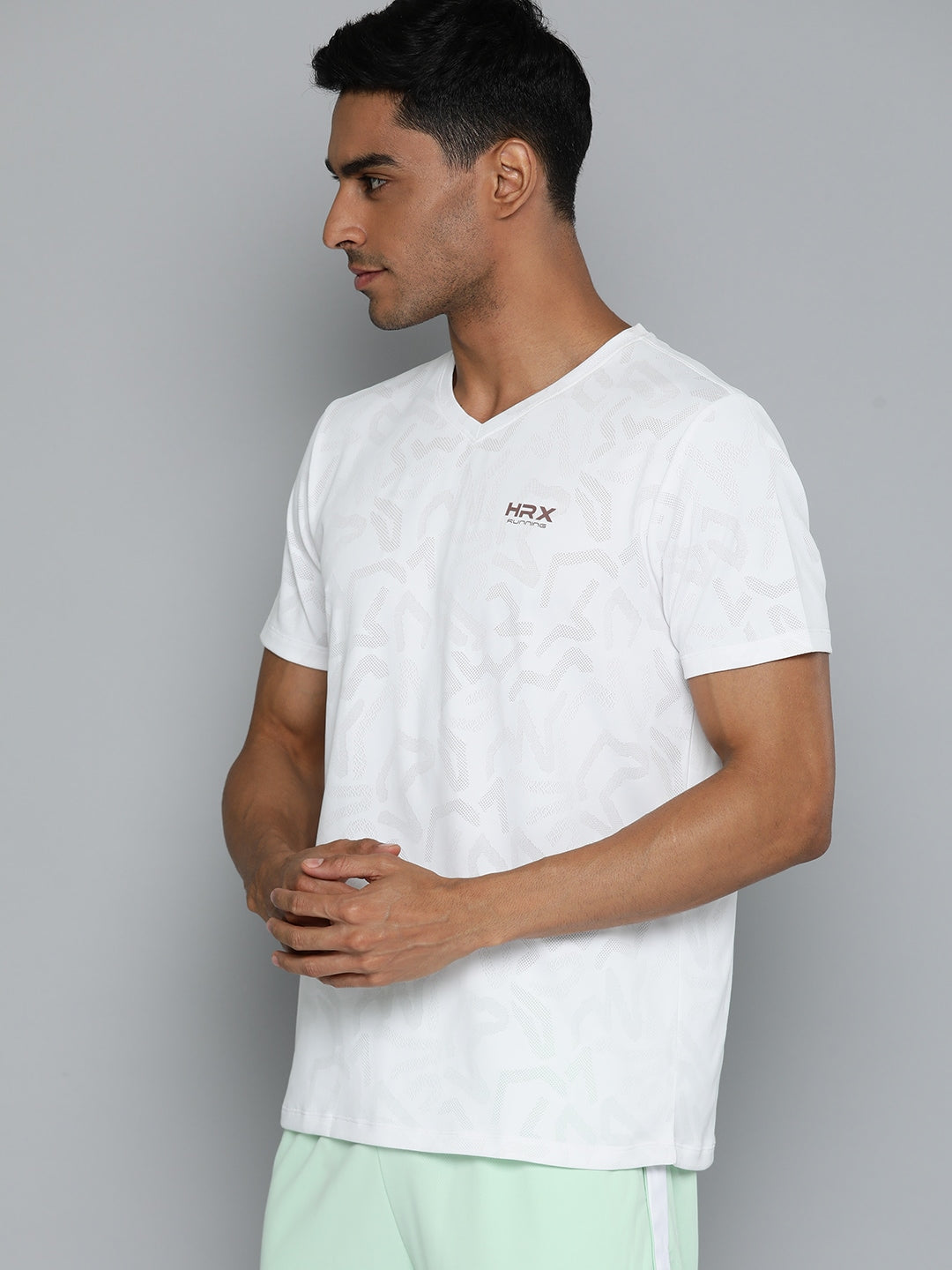 HRX by Hrithik Roshan Men Brand Logo Printed V-Neck Rapid-Dry Sports T-shirt - Distacart