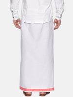 Thumbnail for Sethukrishna Men White & Pink Solid Cotton Dhoti - Distacart