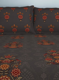 Thumbnail for SPACES Aurum Grey Ethnic Motifs Pure Cotton 140 TC Queen Bedsheet with 2 Pillow Covers - Distacart
